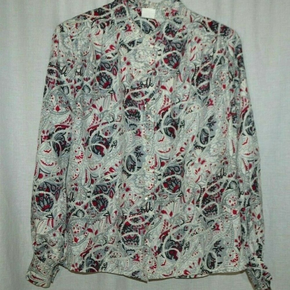 1980s Bleyle Pink Gray Paisley Polyester Button